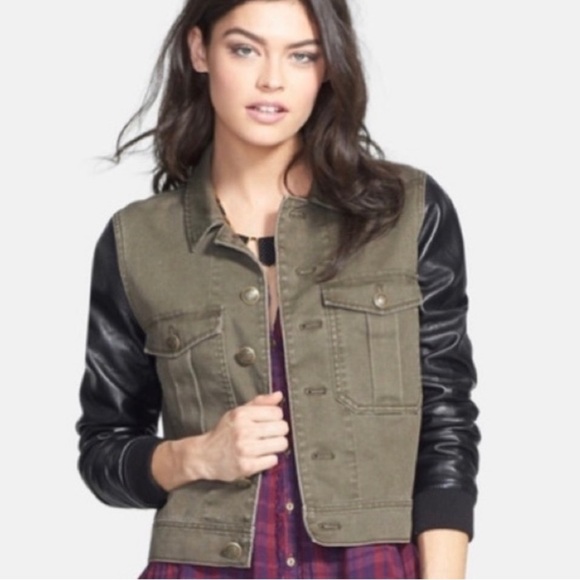 Free People Jackets & Blazers - Free People Army Green Faux Leather Moto Jacket